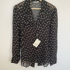 Emporio Armani Sheer Black Floral Long Sleeve Blouse